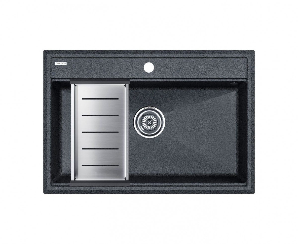 Комплект кухонная мойка Paulmark Stepia 80 750*510 мм + коландер Advance PM117551-DG+A375-BS (графит)