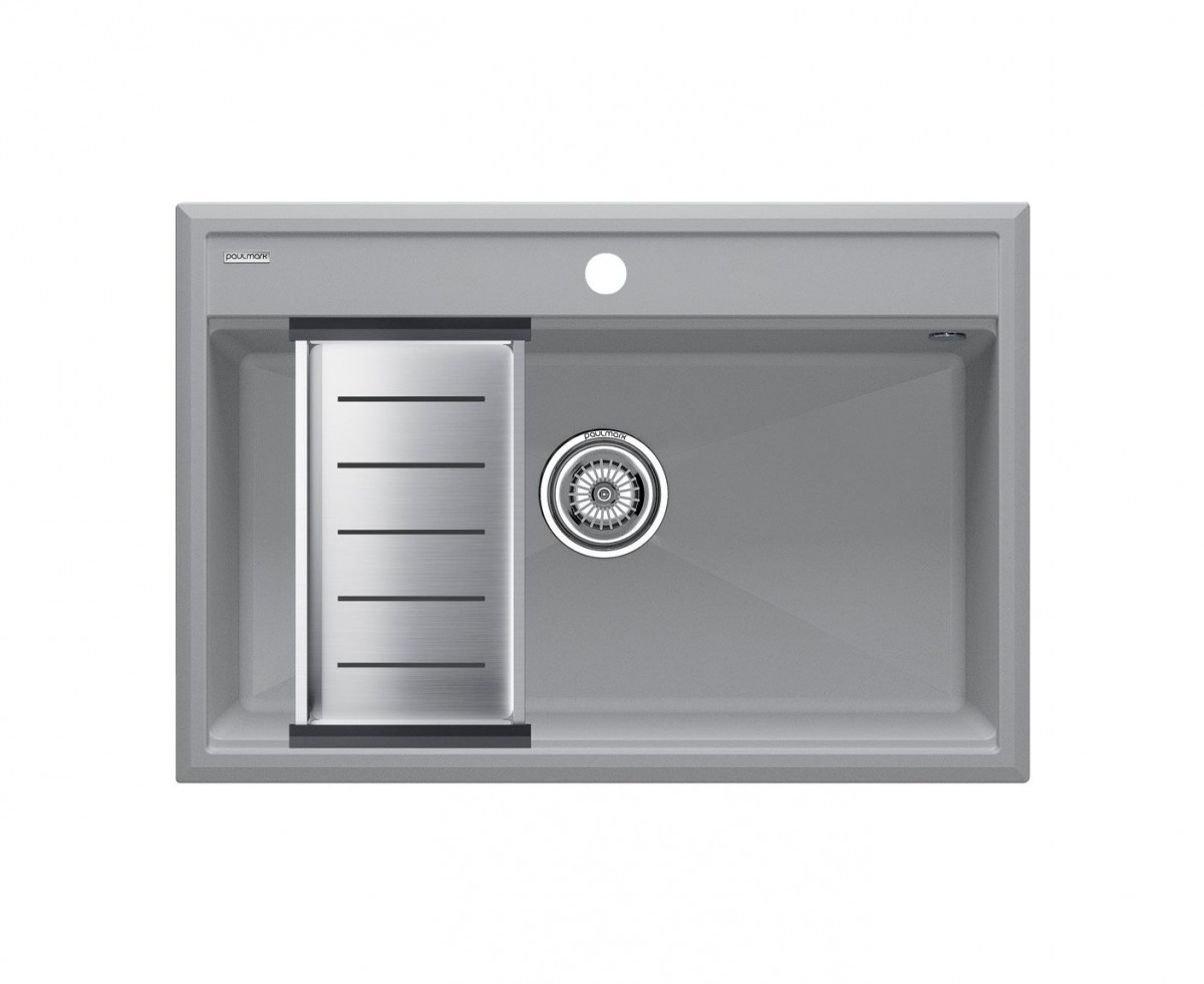 Комплект кухонная мойка Paulmark Stepia 80 750*510 мм + коландер Advance PM117551-GRM+A375-BS (серый металлик)