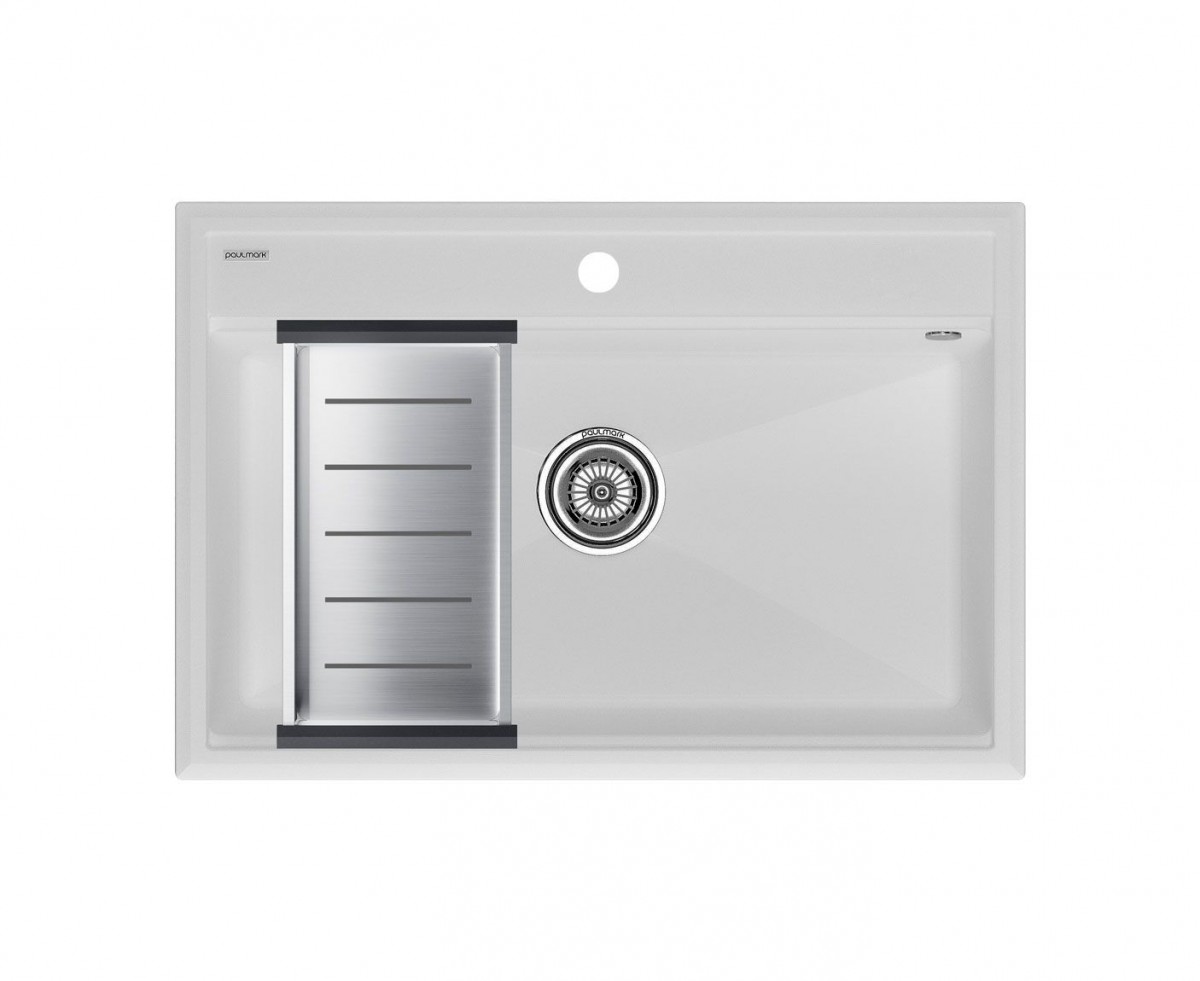 Комплект кухонная мойка Paulmark Stepia 80 750*510 мм + коландер Advance PM117551-WH+A375-BS (белый)