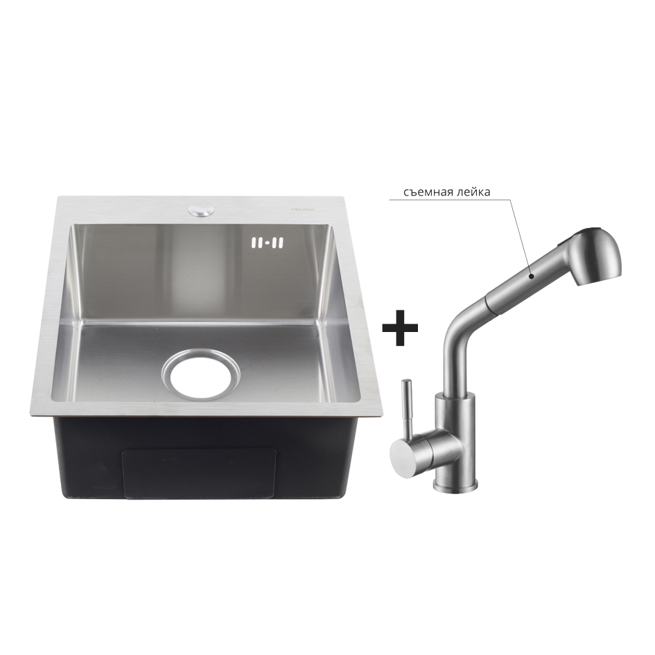 Комплект мойка кухонная Melana H44485 440*485 мм (нержавеющая сталь) ProfLine H44485+Смеситель F 8109