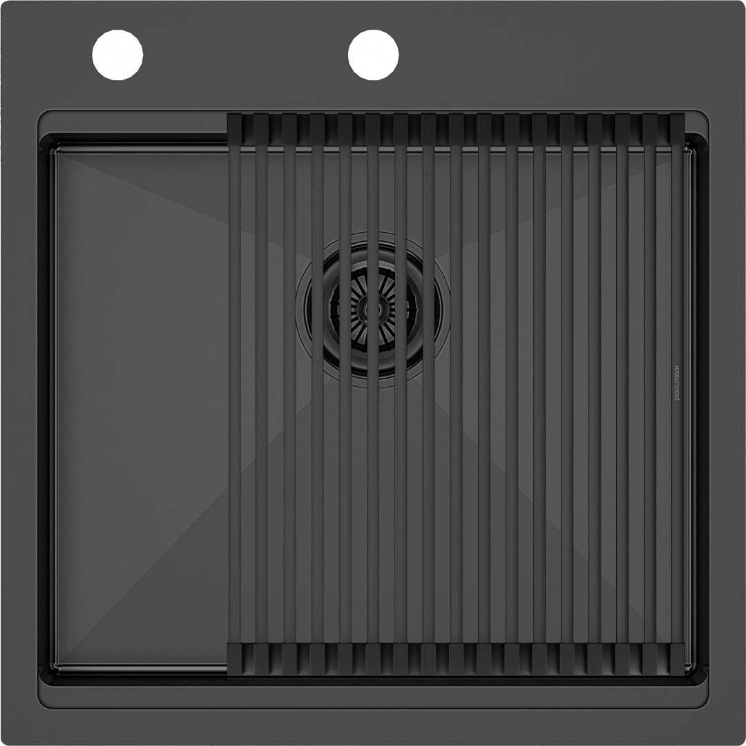 Комплект кухонная мойка Paulmark Kroner 510*510 мм с ролл-матом Pro PM705151-GM+R405-GM (воронёная сталь)