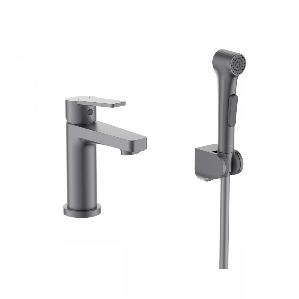 Смеситель для раковины с гигиеническим душем Aquatek Лугано AQ1712BGM (оружейная сталь)