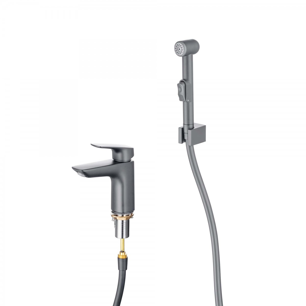 Смеситель для раковины с гигиеническим душем Aquatek Вега AQ1012BGM (оружейная сталь)