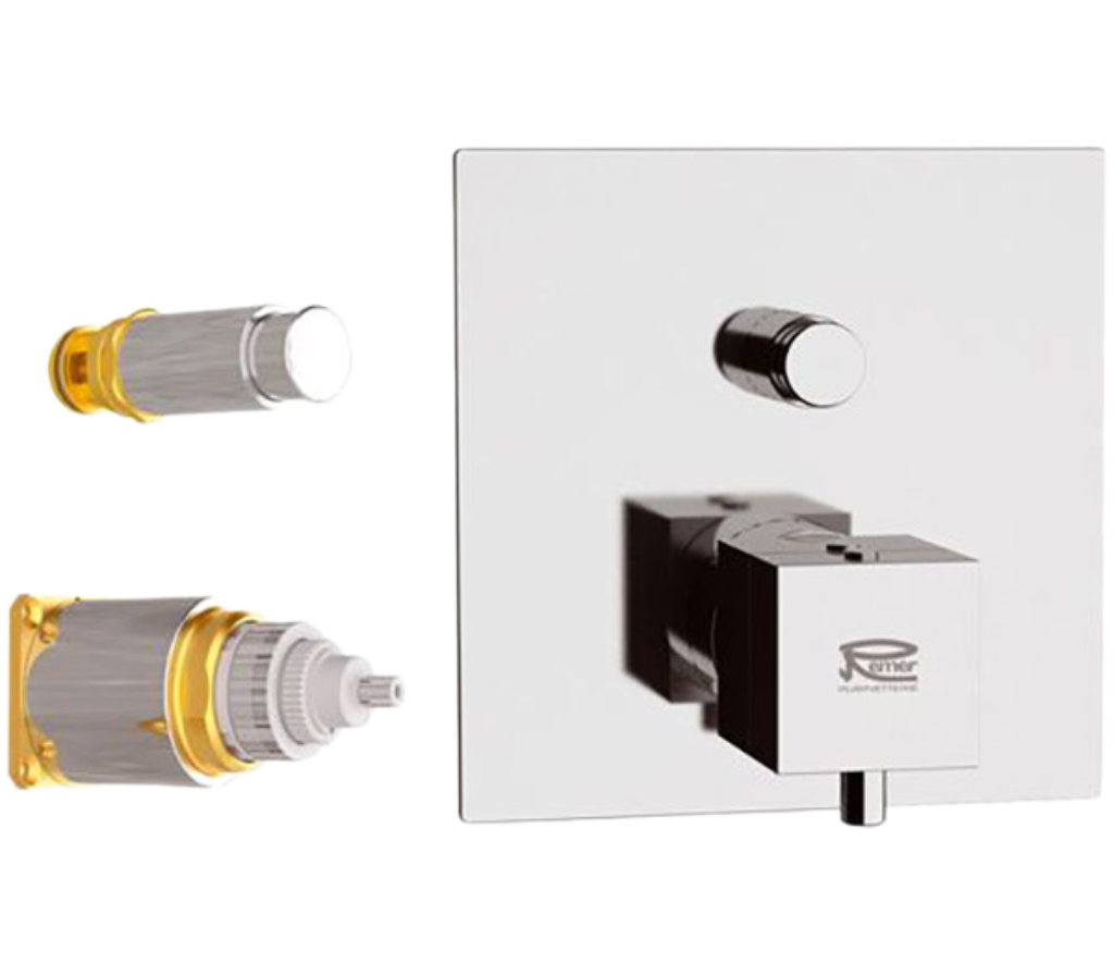 Встраиваемый смеситель для душа Remer Q-Elegance QT09KB (хром) с термостатом, внешняя часть