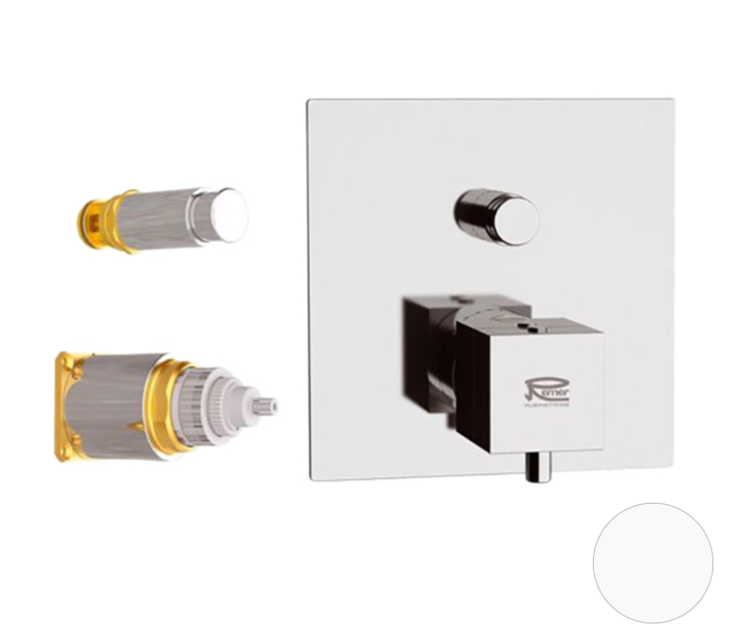 Встраиваемый смеситель для душа Remer Q-Elegance QT09KBBO (белый матовый) с термостатом, внешняя часть