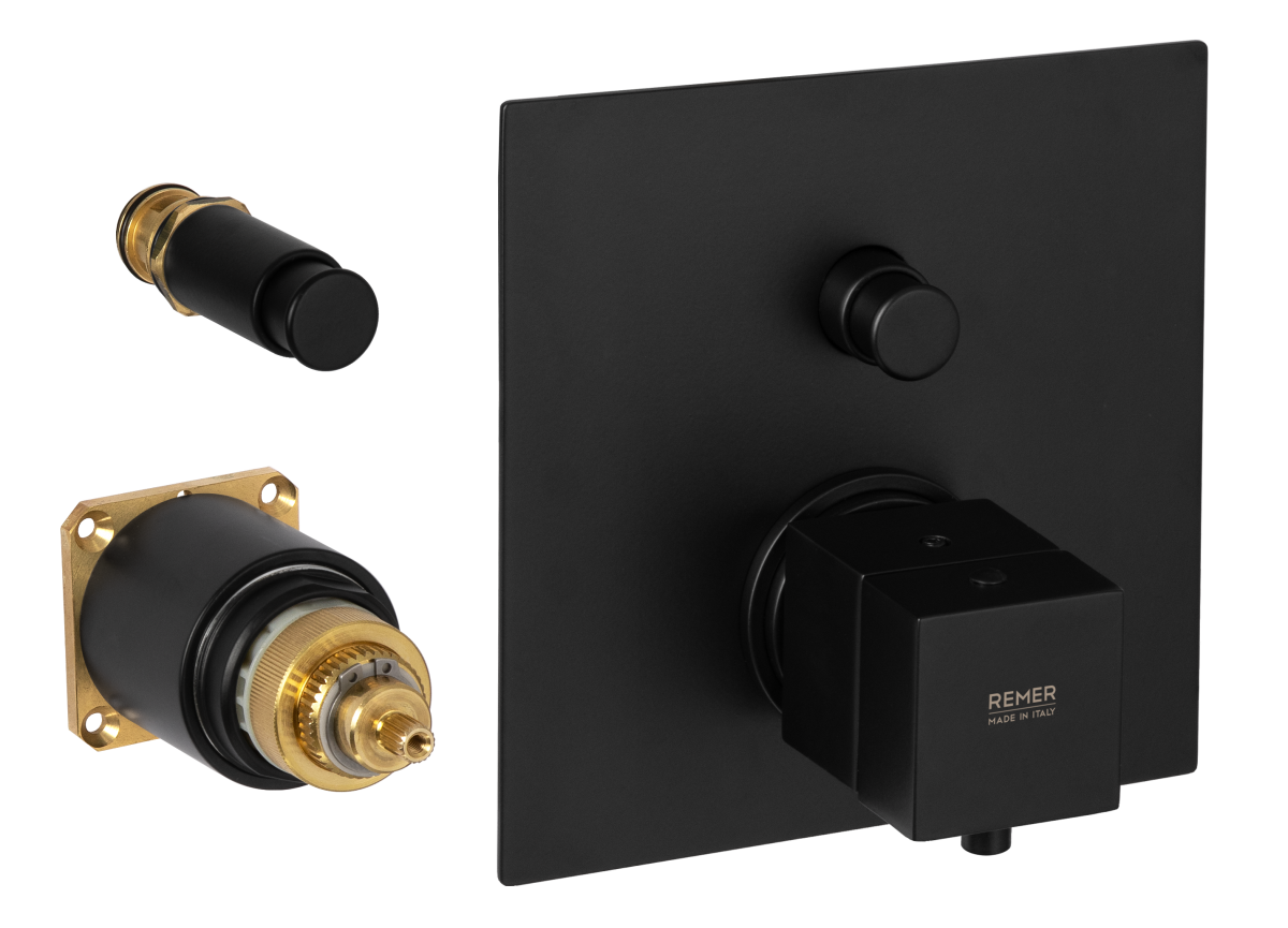 Встраиваемый смеситель для душа Remer Q-Elegance QT09KBNO (черный матовый) с термостатом, внешняя часть