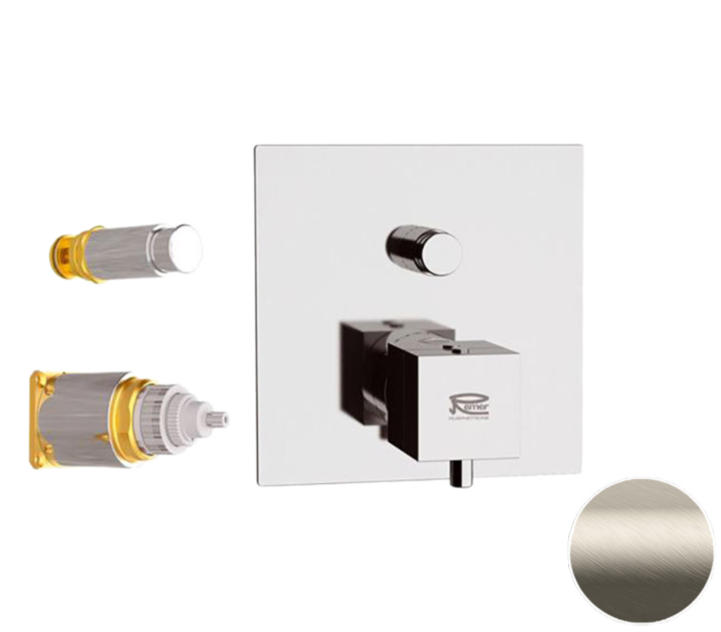 Встраиваемый смеситель для душа Remer Q-Elegance QT09KBXV (сталь матовая) с термостатом, внешняя часть