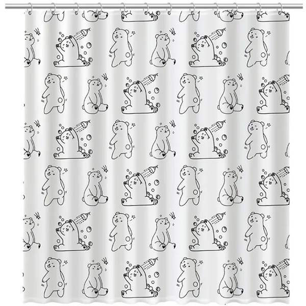 Штора для ванной Fixsen Teddy Wash FX-1505 180*200 см (чёрный/белый)