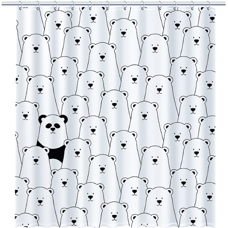 Штора для ванной Fixsen Panda FX-2501 180*200 см (белый/чёрный)