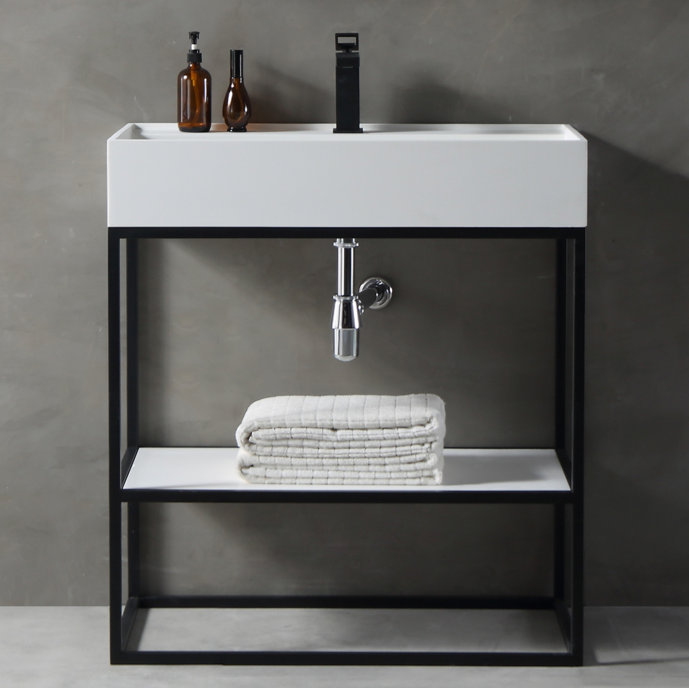 Консоль с раковиной Abber Stein AS2630 80 см (чёрный) напольная