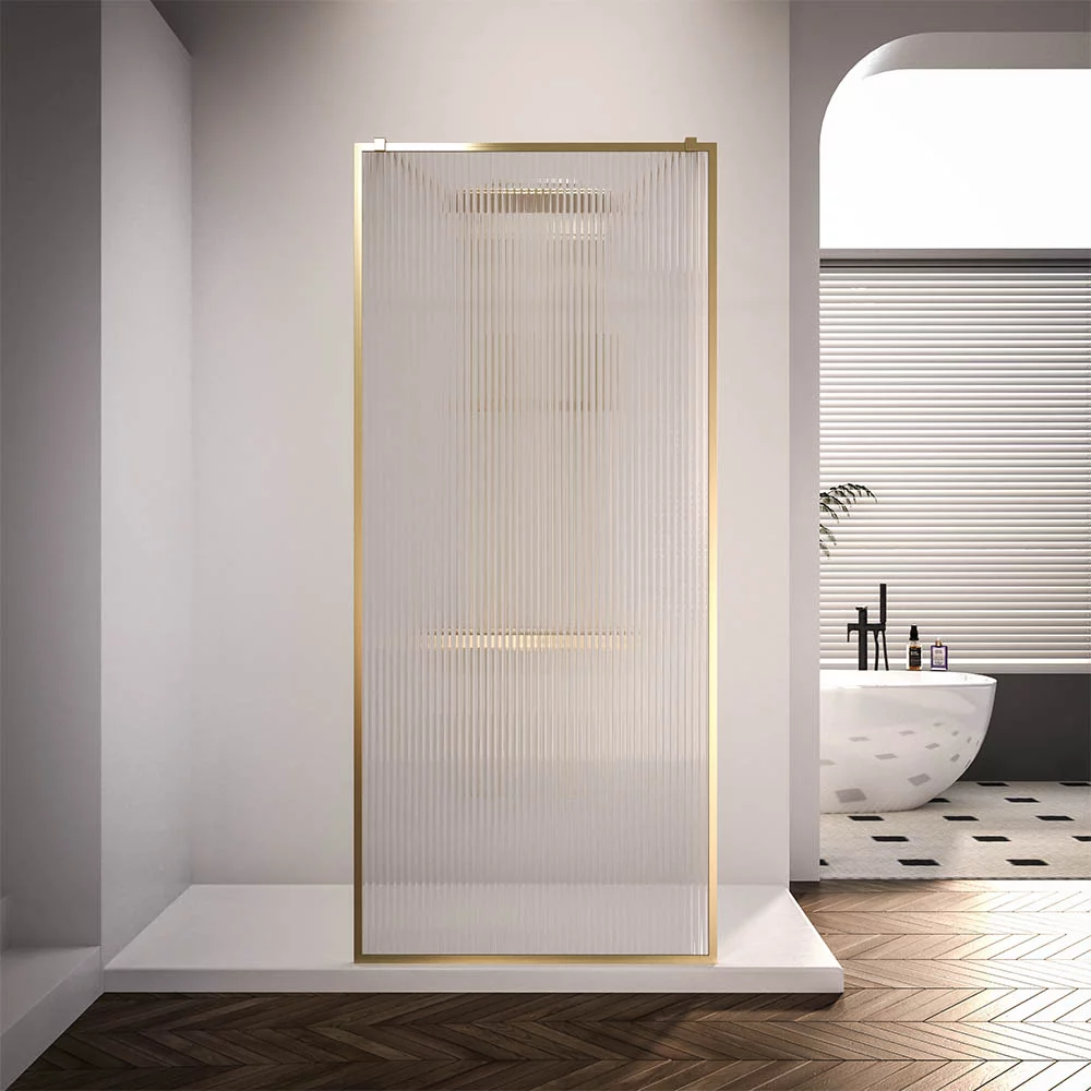 Душевая перегородка Veconi Korato KR90GF-100-08-C4 1000*2000 мм (брашированное золото/рифлёное)