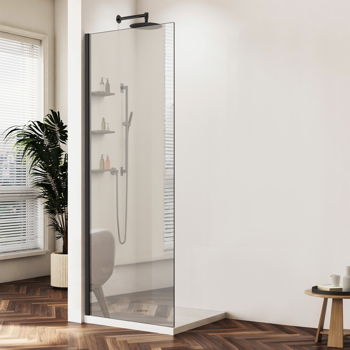 Душевая перегородка Vincea Walk-In VSW-1HWS900MRB 900*2000 мм (черный матовый/зеркальное)