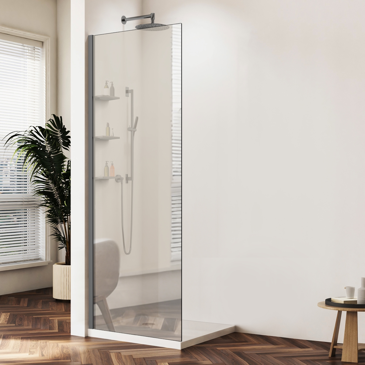Душевая перегородка Vincea Walk-In VSW-1HWS900MRGM 900*2000 мм (вороненая сталь/зеркальное)
