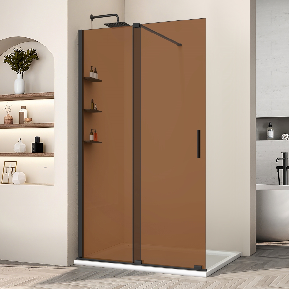 Душевая перегородка Vincea Walk-In VSW-1WSL120GSB 1200*2000 мм (черный матовый/янтарь)