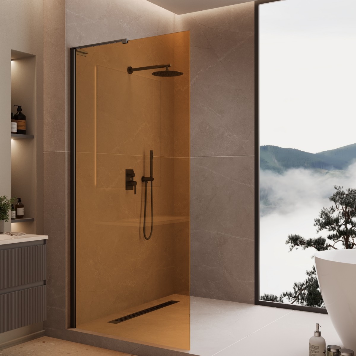 Душевая перегородка Vincea Walk-In VLSW-1H100GSB 1000*2000 мм (черный/янтарь)