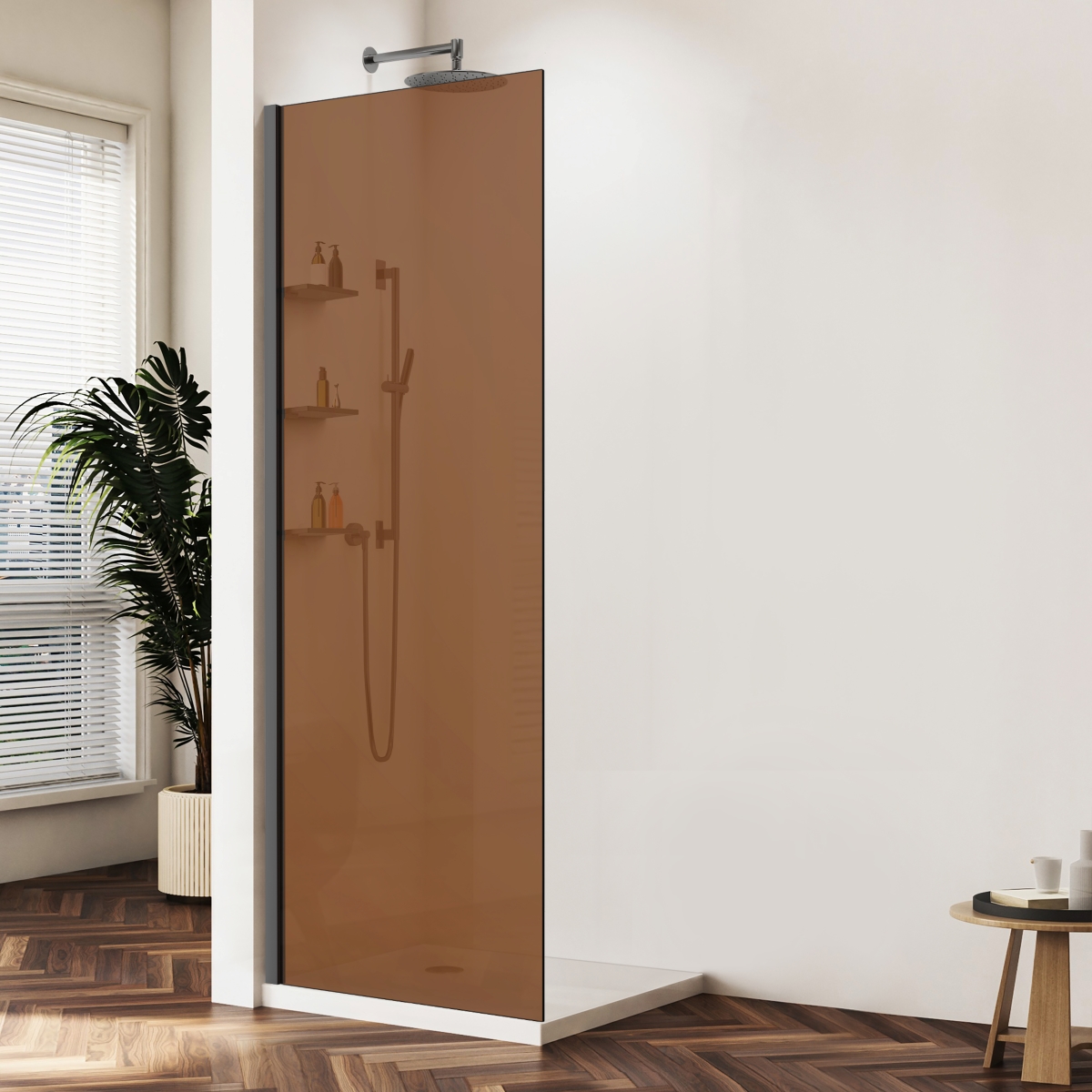 Душевая перегородка Vincea Walk-In VSW-1HWS900GSGM 900*2000 мм (вороненая сталь/янтарь)