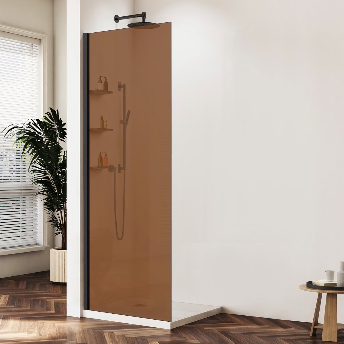 Душевая перегородка Vincea Walk-In VSW-1HWS900GSB 900*2000 мм (черный матовый/янтарь)