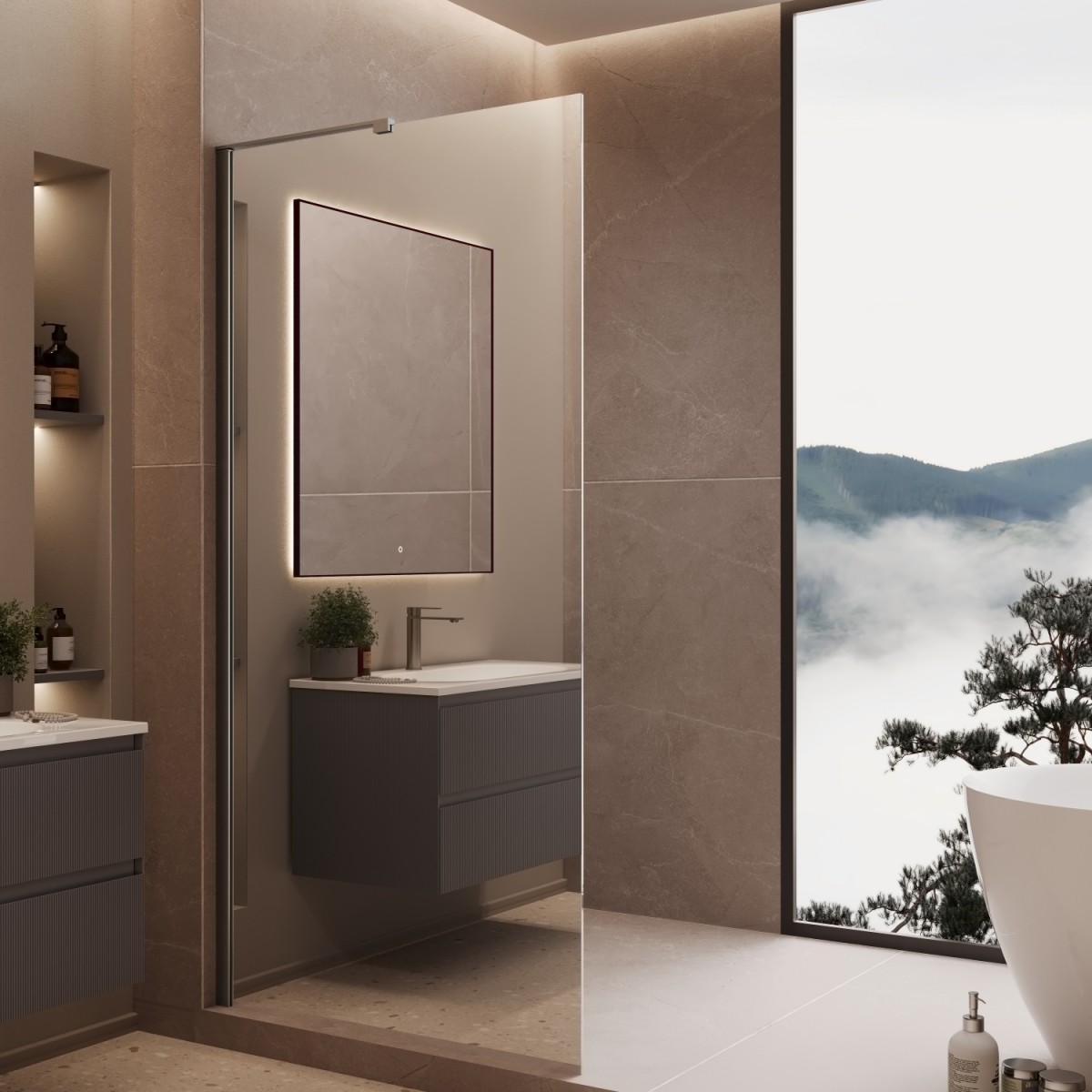 Душевая перегородка Vincea Walk-In VLSW-1H100MRGM 1000*2000 мм (вороненая сталь/зеркальное)