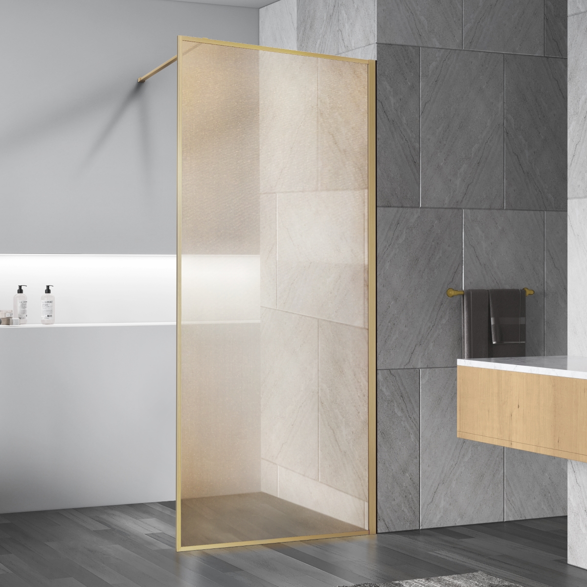 Душевая перегородка Vincea Walk-In VSW-1HP120GWBG 1200*2000 мм (золото брашированное/ламинированное с золотыми нитями)