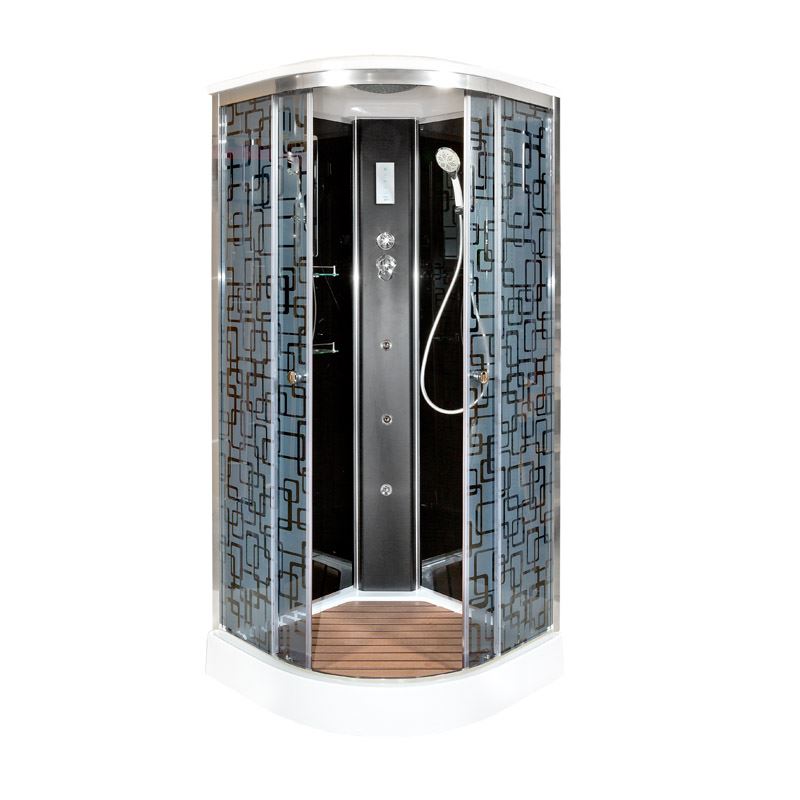 Душевая кабина Deto BM1590GM+ELBLACK 900*900 мм с гидромассажем и электрикой (хром/матовое)