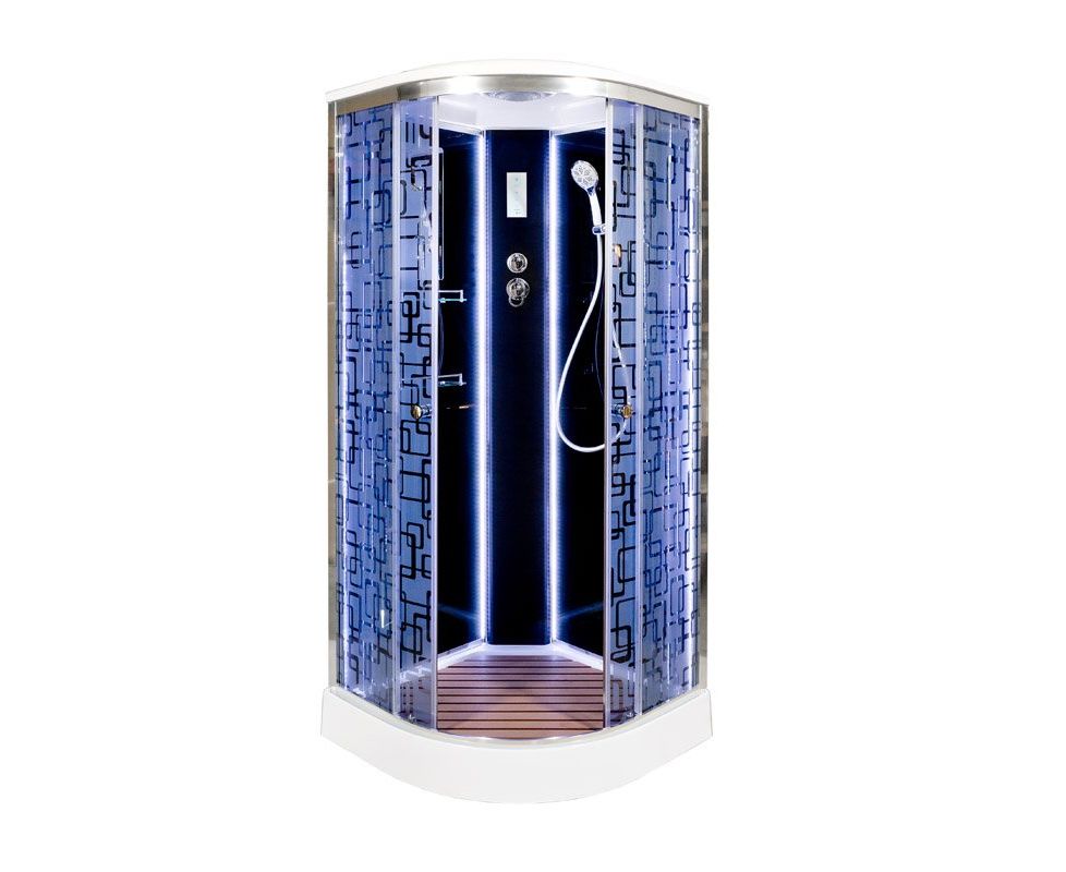 Душевая кабина Deto BM1590LEDBLACK 900*900 мм с LED подсветкой (хром/матовое)