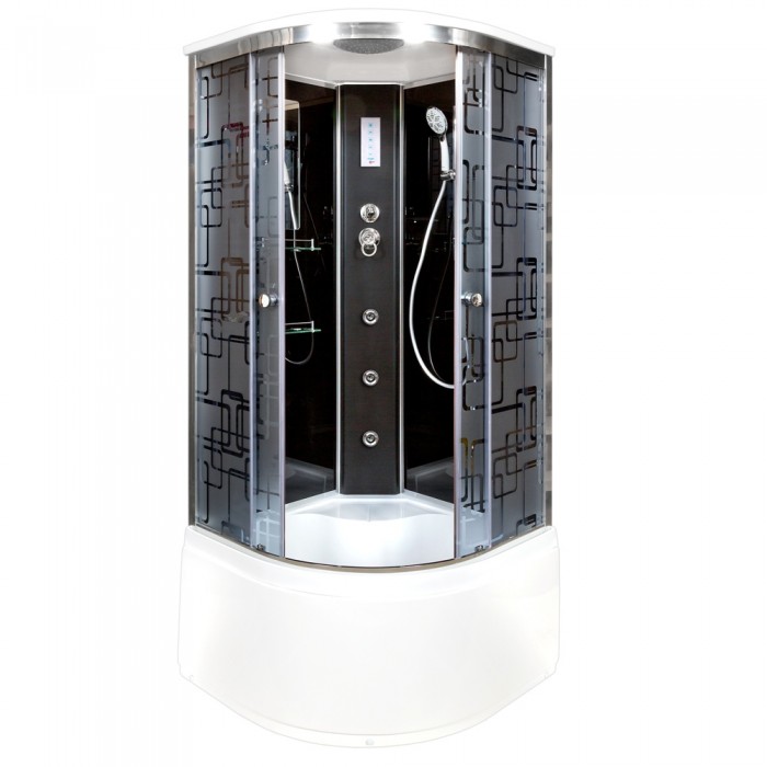 Душевая кабина Deto BM4590GM+ELBLACK 900*900 мм с гидромассажем и электрикой (хром/матовое)