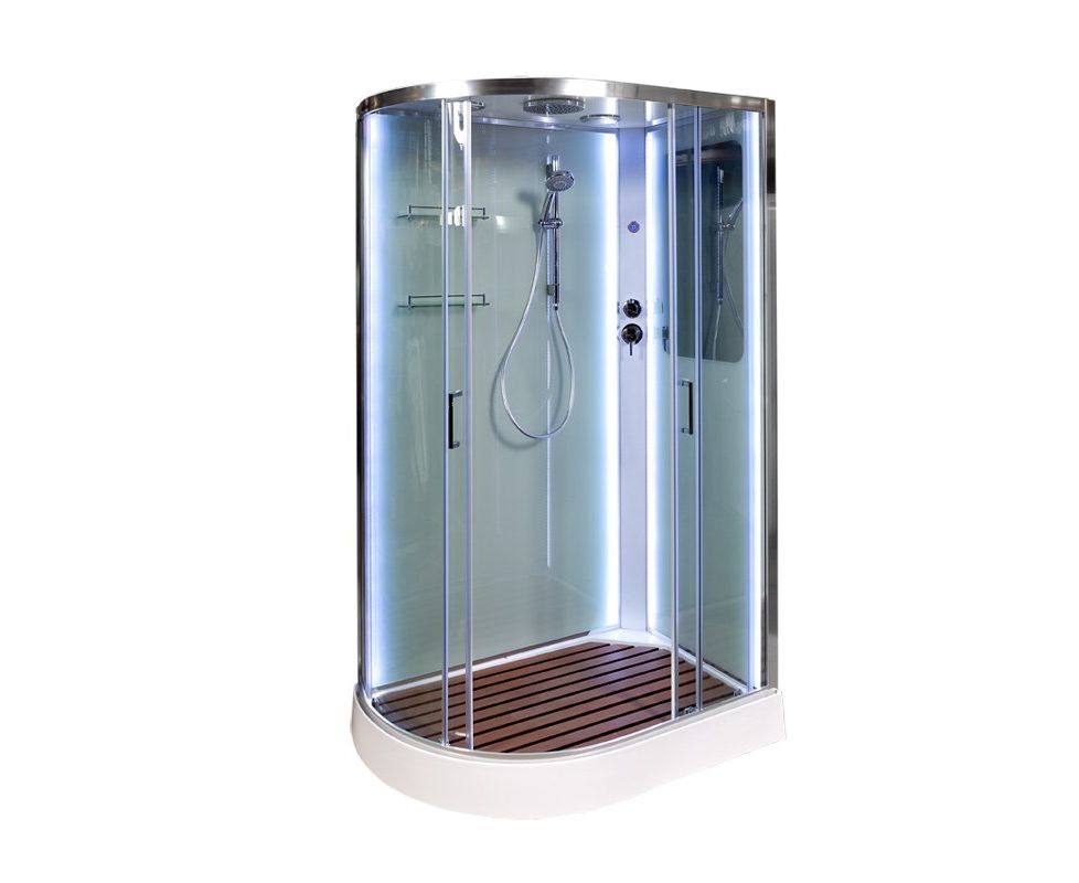 Душевая кабина Deto A102RLEDKN 1200*800 мм LED с кнопкой (хром/прозрачное)