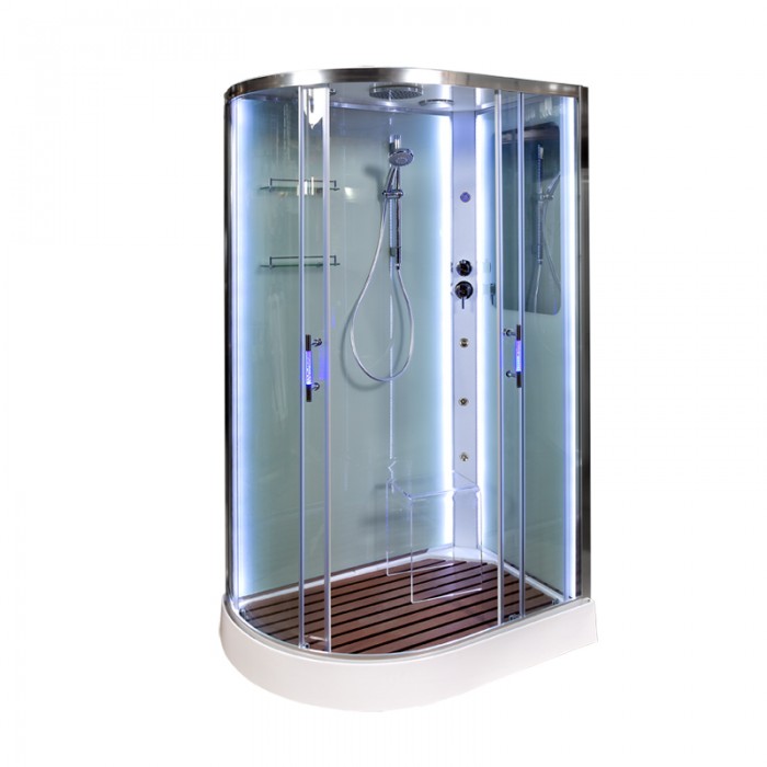 Душевая кабина Deto A102RLED+GMKN 1200*800 мм LED с кнопкой и гидромассажем (хром/прозрачное)