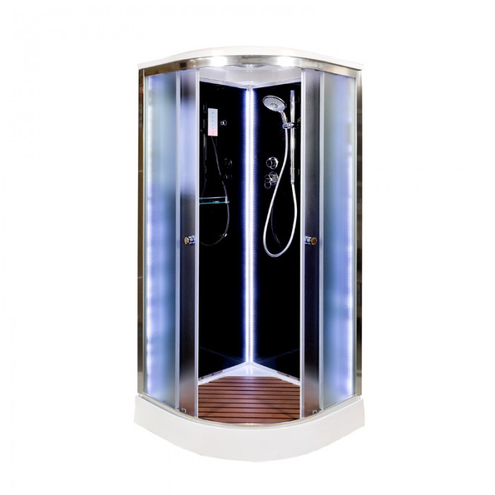 Душевая кабина Deto B09SLEDBLACK 900*900 мм с LED подсветкой (хром/матовое)