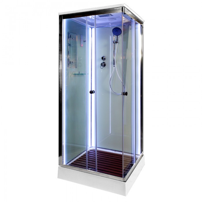 Душевая кабина Deto K409SLED 900*900 мм с LED подсветкой (хром/прозрачное)