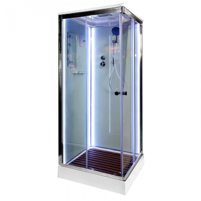 Душевая кабина Deto K408SLED 800*800 мм с LED подсветкой (хром/прозрачное)