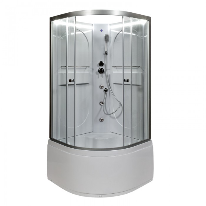 Душевая кабина Deto L610NLED+GM 1000*1000 мм с LED подсветкой, без крыши с гидромассажем (хром/прозрачное)